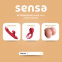 Overzicht van Sensa-producten: vibrators, sextoys en billen. Tekst: #1 Nederlands merk voor intiem plezier.