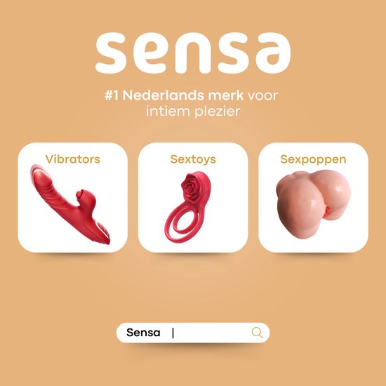 Overzicht van Sensa-producten: vibrators, sextoys en billen. Tekst: #1 Nederlands merk voor intiem plezier.