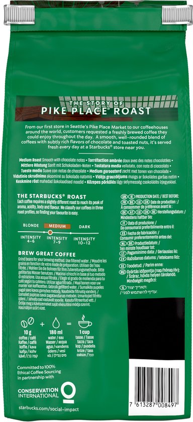 Starbucks Pike Place Roast koffiebonen - 4 zakken x 450g