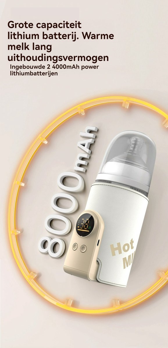 Flessenwarmer-Flessenwarmer onderweg-6 versnellingen - 42 graden constante temperatuur-8000mAh batterij - snel verwarmen- Intelligente digitale -Nauwkeurige temperatuurregeling - Waterdicht en vuilafstotend- alle soorten melkflessen van Merkloos — afbeelding 3