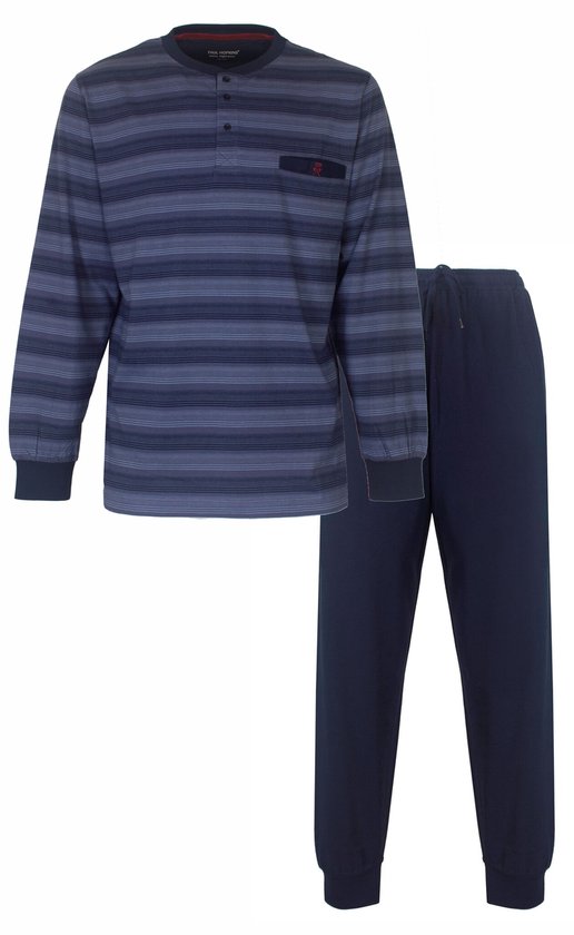 Paul Hopkins Heren Pyjama - Gestreept Dessin - Polo Sluiting - Navy Blauw - Maat XL