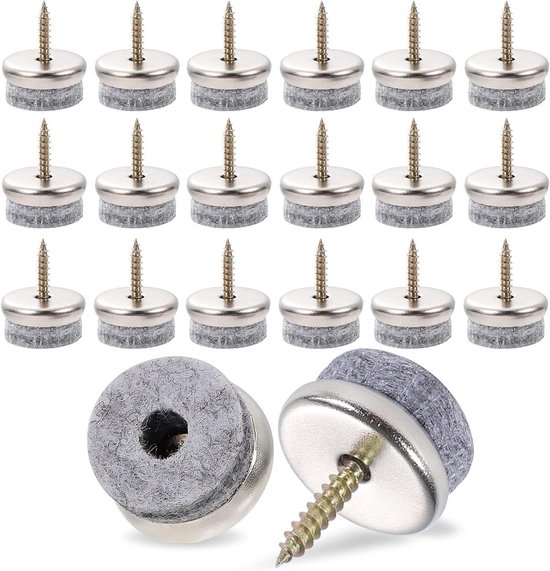 40 stuks viltdoppen schroeven, 24 mm glijders voor stoelen, viltdoppen, nagelmeubelglijders, vilt, vloerbescherming met kunststof box, voor meubels, laminaat, parket en tegels (grijs