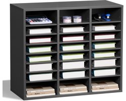 24 - Folderrek met Verstelbare Planken, Houten Brievenbak (Mdf), voor Het Opbergen Van Dossiers, Documenten En Papieren Op Kantoor, Thuis En In De Klas, Grijs