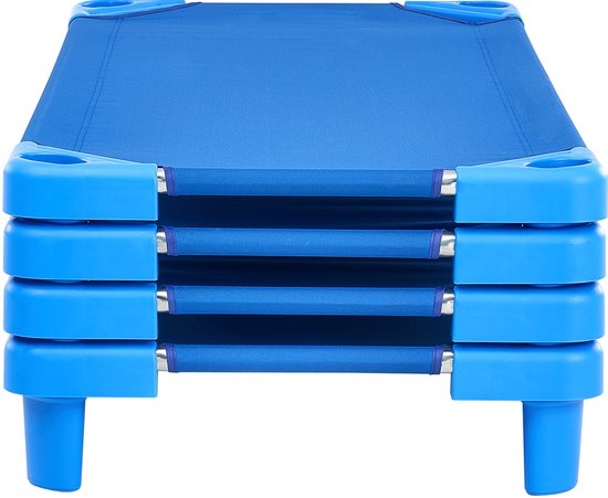 Lits empilables pour enfants, lot de 4, 132 x 58 Cm (L x l), portables, idéal pour les Enfants, les garderies et les siestes, Blauw