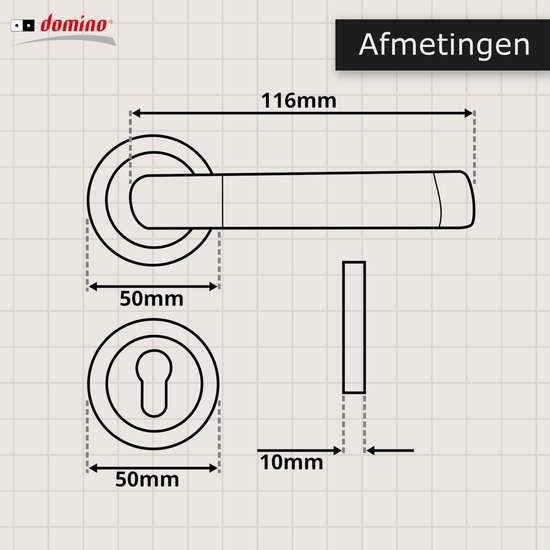 Poignée de porte Domino® JARO R ECO M6 M9 - Chrome/ Nickel - Cylindre profilé PZ avec rosace ronde - Ferrures de porte en aluminium - Poignée de porte pour porte de chambre, porte de bureau, porte de cave et porte intérieure