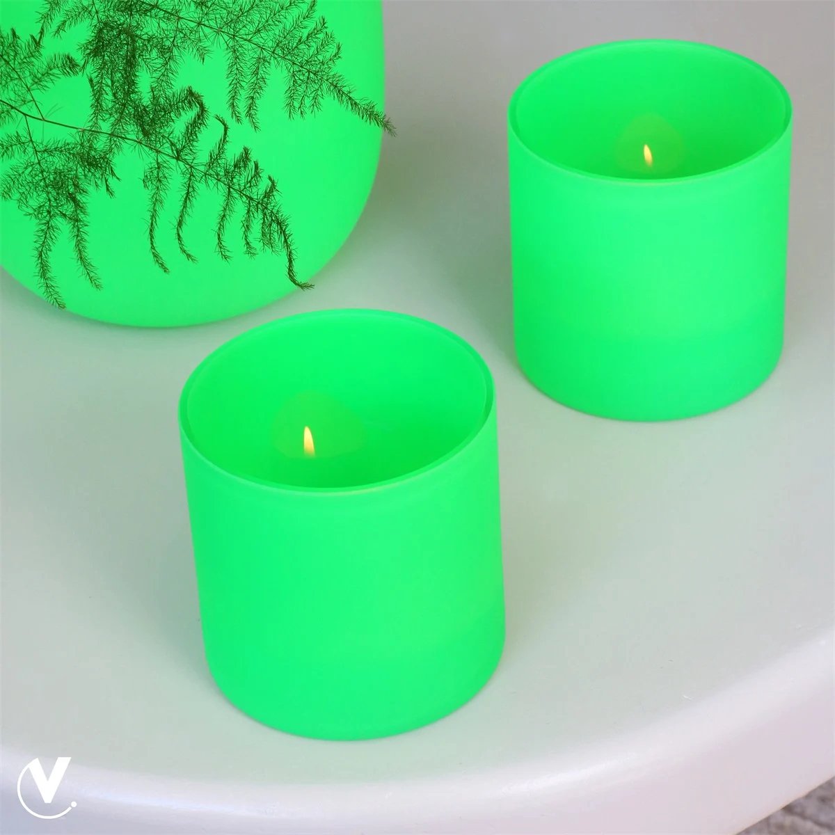 Waxinelichthouder Celtic | Neon Green | Set van 2 | Ø12 x H12 cm