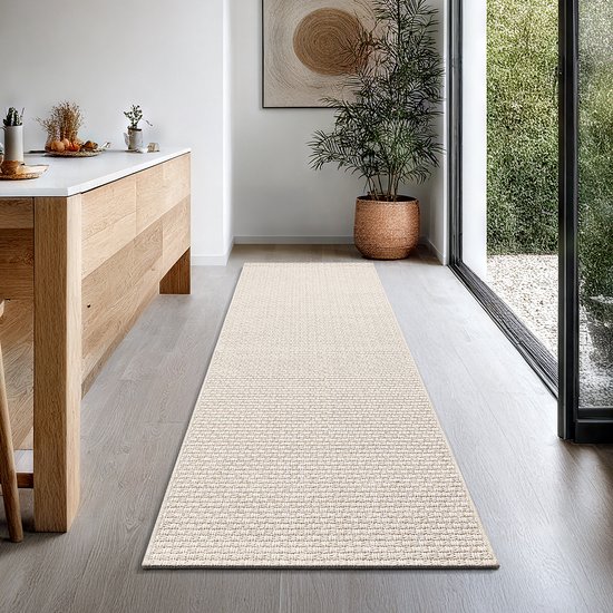le tapis Tempa – Tapis d'extérieur résistant au style Boho& Vintage, résistant aux intempéries, aux UV et facile d'entretien, idéal pour balcon, terrasse, jardin et salon, Beige, 80 x 250 cm