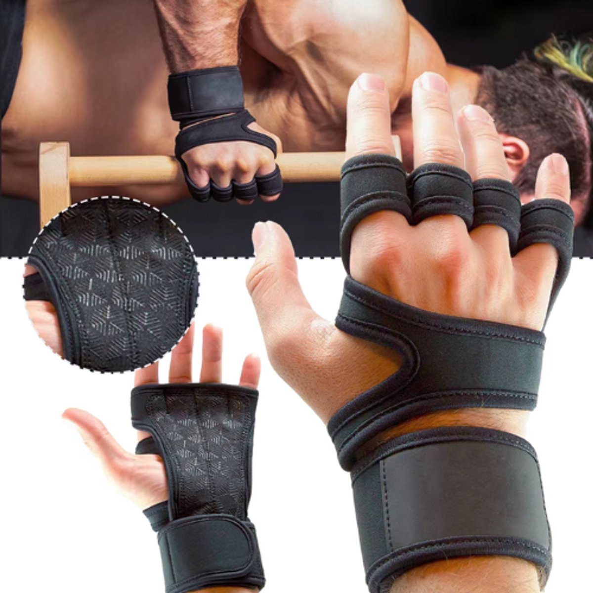 Sport Fitness Handschoenen – Trainingshandschoenen – Gewichtheffen – Crossfit – Krachttraining – Ademend & Anti-slip – Unisex – Zwart – Maat M