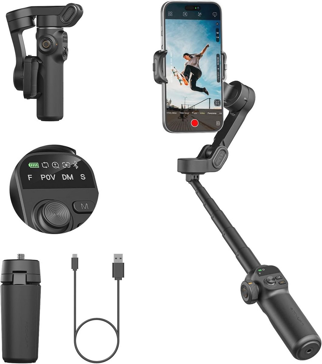3-assige Gimbal Stabilizer voor Smartphone met Verlengstang en OLED-scherm