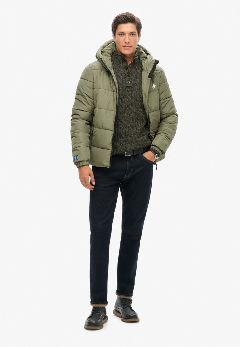 Superdry Hooded Sports Puffr Jacket Heren Jas Dusty Groen