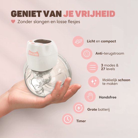 Vulpes Goods® BabyCare - Handsfree Borstkolf - Elektrische Draadloze Borstkolf – Dubbele Elektrische Kolf - Draagbaar - 2 Stuks - Incl. 60 Moedermelkbewaarzakjes, Borstvoeding informatie, Reistas & Borstschildverkleiners