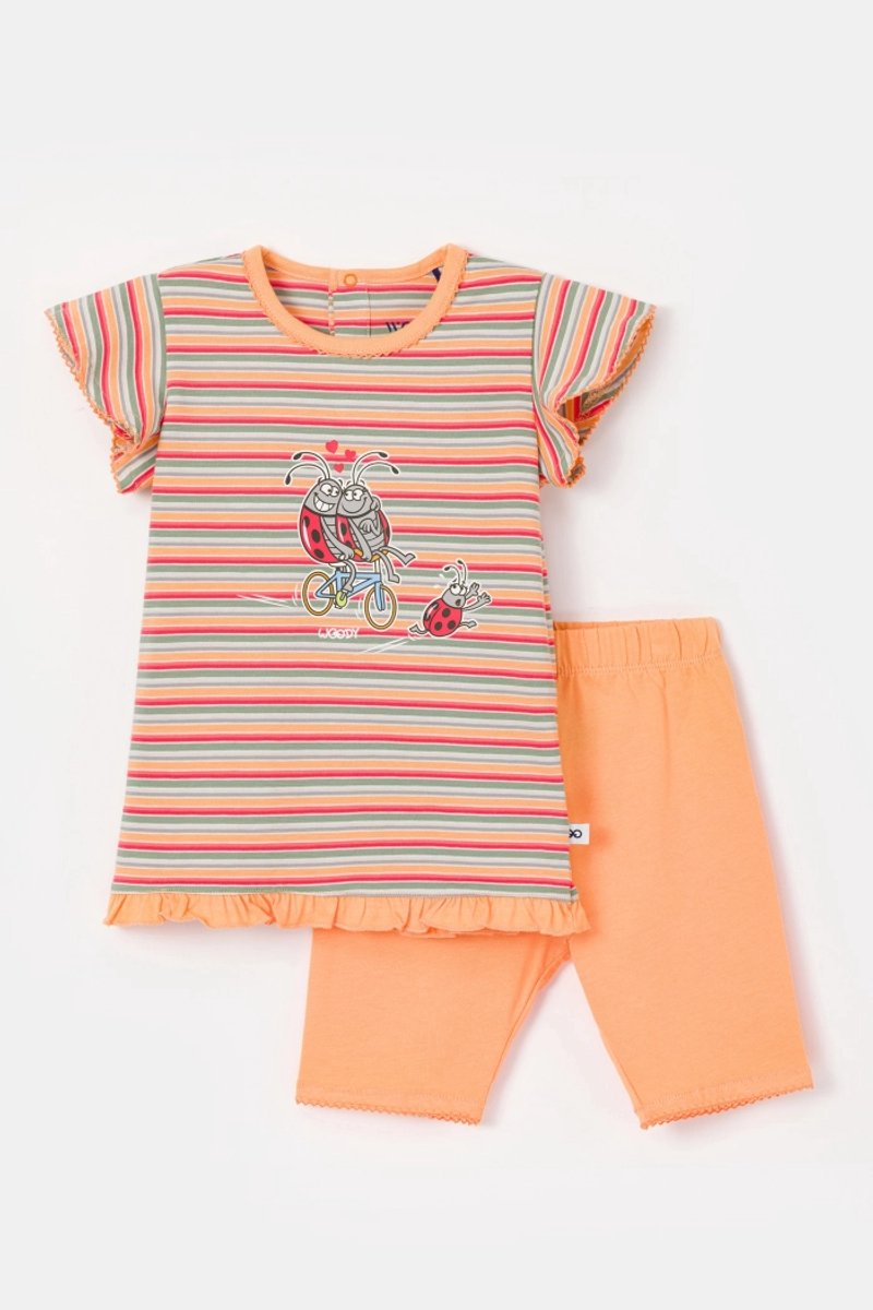 Woody pyjama baby meisjes - multicolor gestreept - lieveheersbeestje - 251-10-BAB-S/904 - maat 80