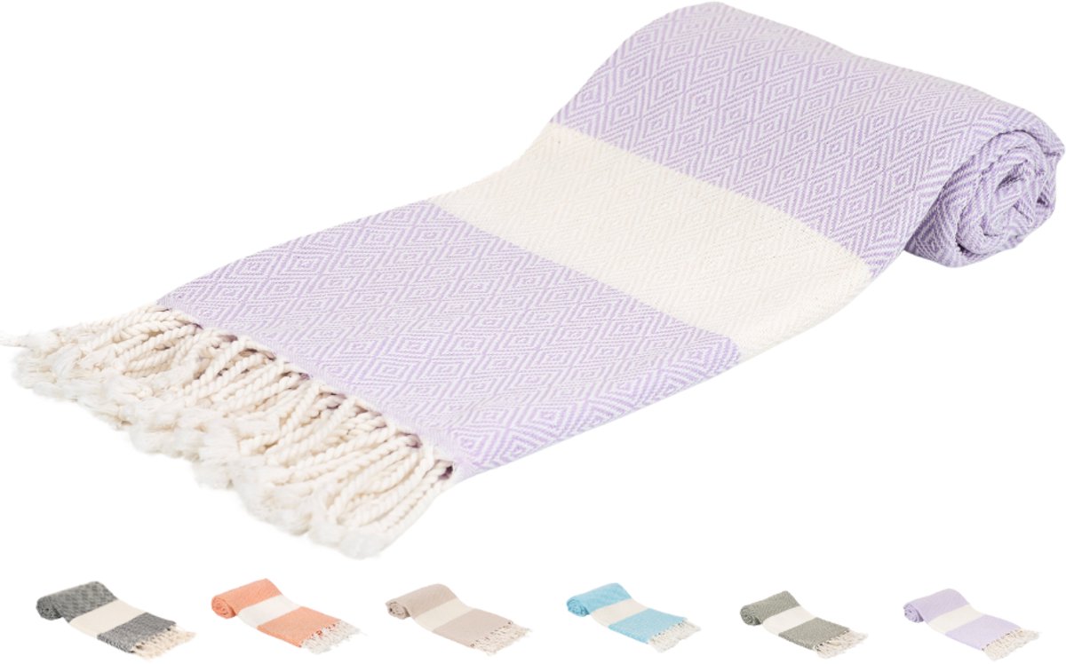 SEPET Hamamdoek Diamond - Lila - 460g - Premium kwaliteit - XXL 100 x 200 cm - Groot - Zacht - Licht - Zandvrij - Sneldrogend - %100 Katoen - Pestemal | Stranddoek | Saunadoek | Fouta