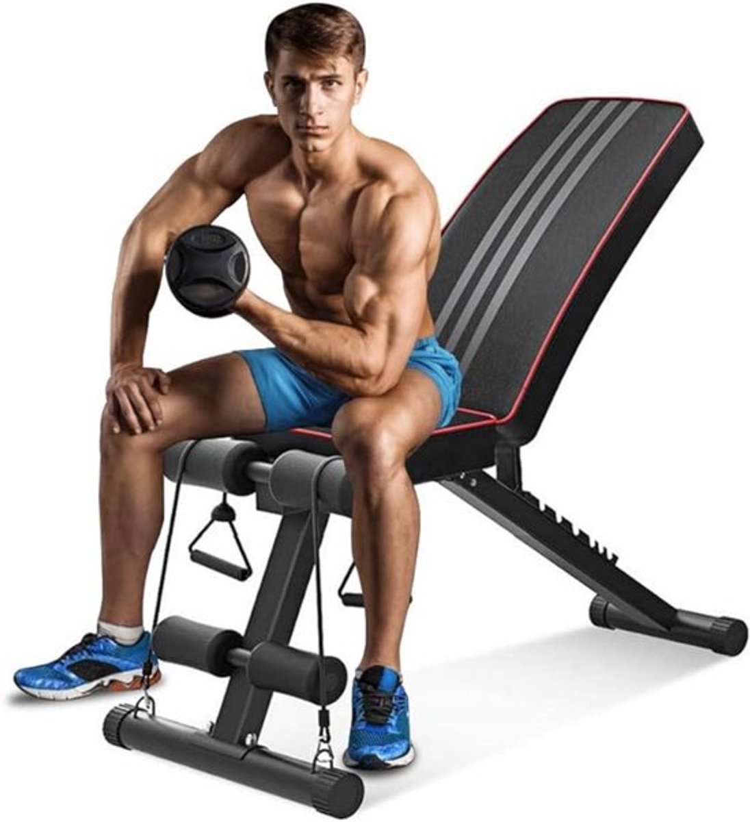 Professionele Bench – Fitness – Halterbank – Bench Press – Gewichten – Sportschool – Gym – Verstelbaar – Met Voetensteun – Grip – Zwart