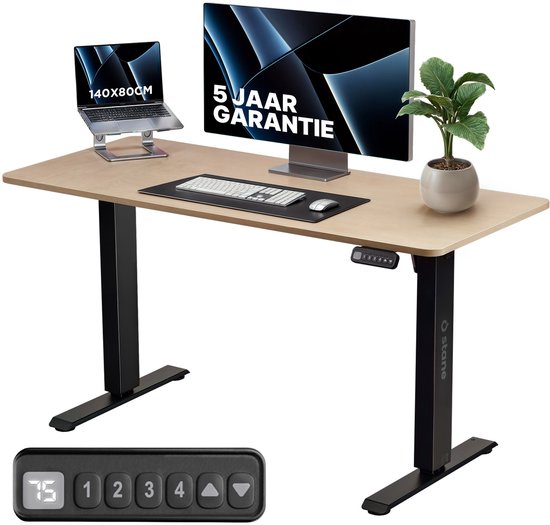 Stane Zit Sta Bureau Elektrisch Verstelbaar – 4 Geheugen Standen – Incl. Kabelgoot – 140 x 80 cm – 5 Jaar Garantie