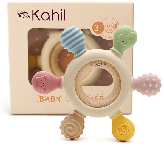 Kahil- Bijtring - Verzachtend voor Tandjespijn - Siliconen Bijtring - Veilig Bijtspeelgoed - Baby