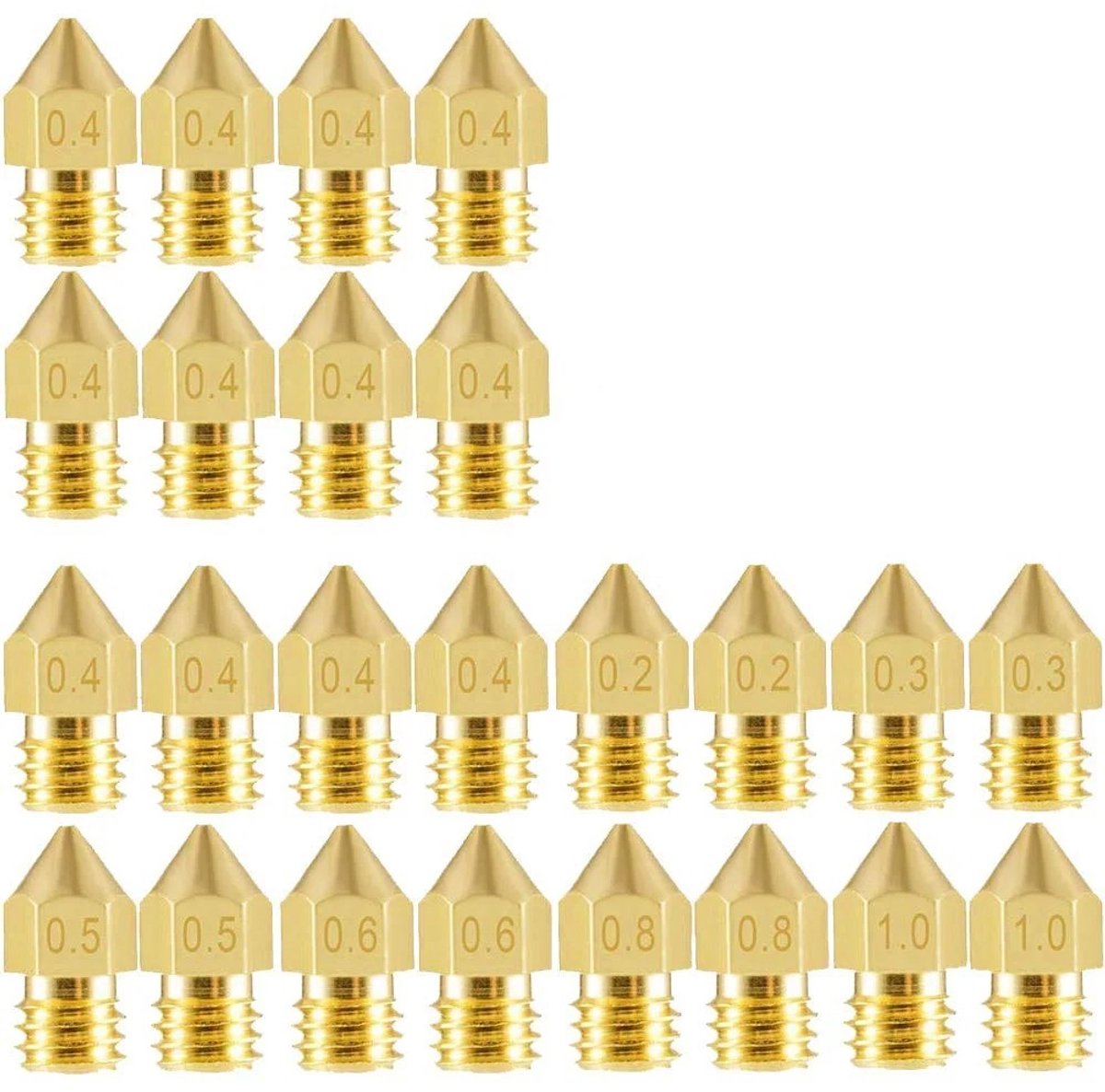 WiseGoods Premium 24-Delige Messing MK8 3D Printer Nozzles Set - 0.2 / 0.3 / 0.4 / 0.5 / 0.6 / 0.8 / 1.0MM - Accessoires Printers