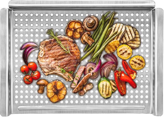 Ovenvaste Grillplaat SANTOS Roestvrijstalen Grillpan Met Rooster - 41,5x29,5 Cm Lekbak | Voor Barbecue En Oven | Makkelijk Schoon De Beste Grillpan