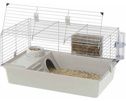 Ferplast Cavie 80 Cavia- en Konijnenkooi - 77 x 48 x 42 cm - Inclusief Accessoires - Volledig te Openen Voorzijde - Grijs/Zwart