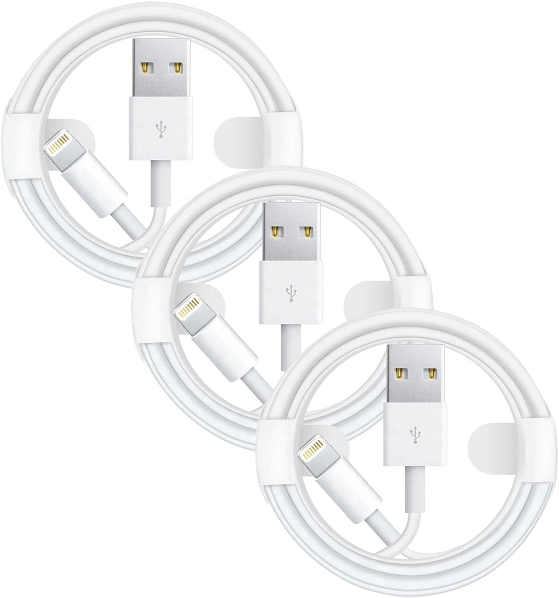 USB A naar Geschikt voor: USB Lightning Kabel - 1 Meter Oplaadkabel 3x - Wit