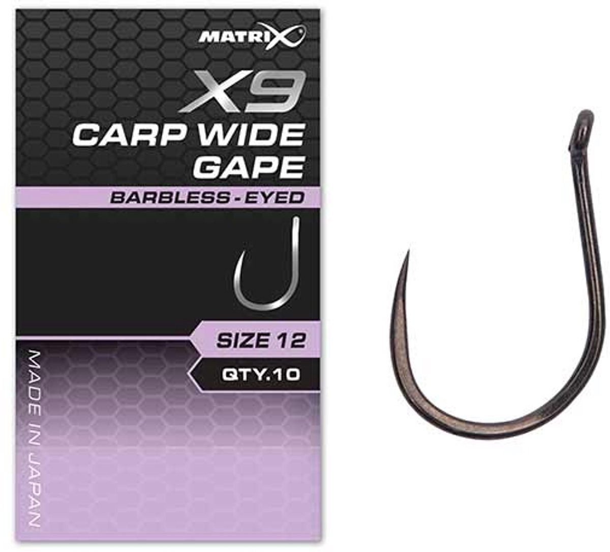 Matrix X9 Carp Wide Gape Eyed-Barbless (10 pcs) - Maat : 12