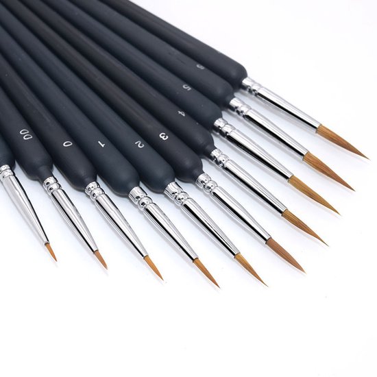 Lot De 10 Pinceaux Acrylique – 5 Tailles (00000 à 1) – Poils En Nylon – Manche Triangulaire Ergonomique – Pour Figurines Et Détails
