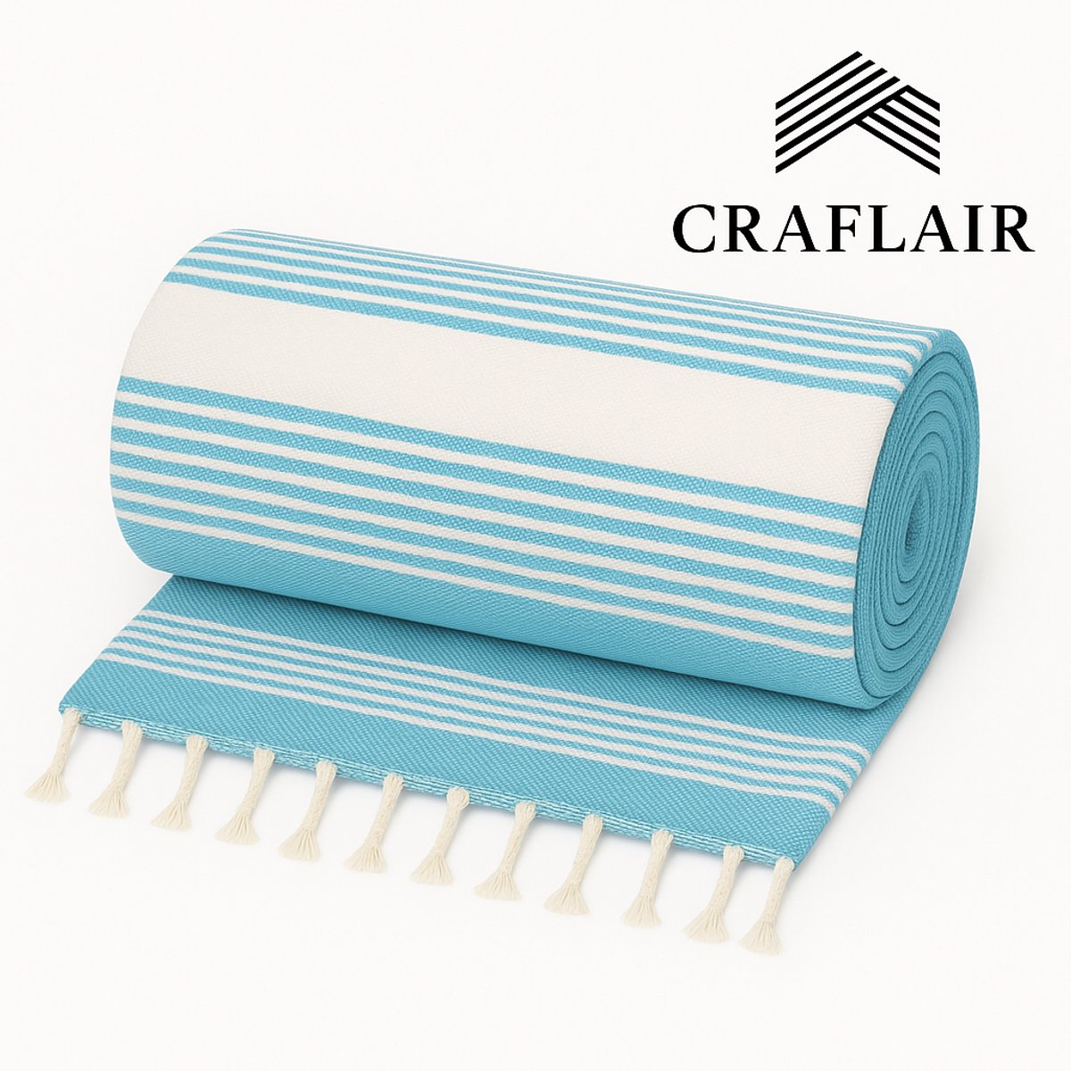 CRAFLAIR Hamamdoek Venicia Aqua – 200×100cm – Lichtgewicht – Sneldrogend – Strand & Sauna – 100% katoen