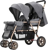 Rustive Tweeling Buggy - Duo Kinderwagen - Geschikt Voor Kinderen Van 0 t/m 3 Jaar - Opvouwbaar - Grijs / Goud - 72x42x97cm