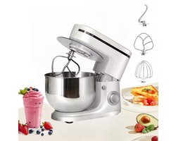Traumheim® XS-002 6L 3-in-1 multifunctionele standaardmixer, 1500W keukenmachine, 6+P snelheid, knedenmachine met 3 accessoires en kom (wit)