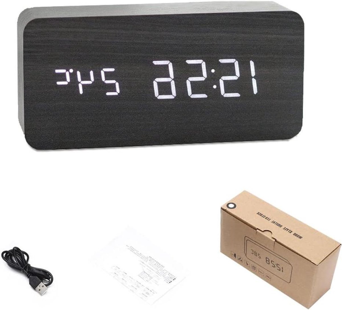 Digitale Houten Elektronische Wekker met LED Display en Geluid Touch Control
