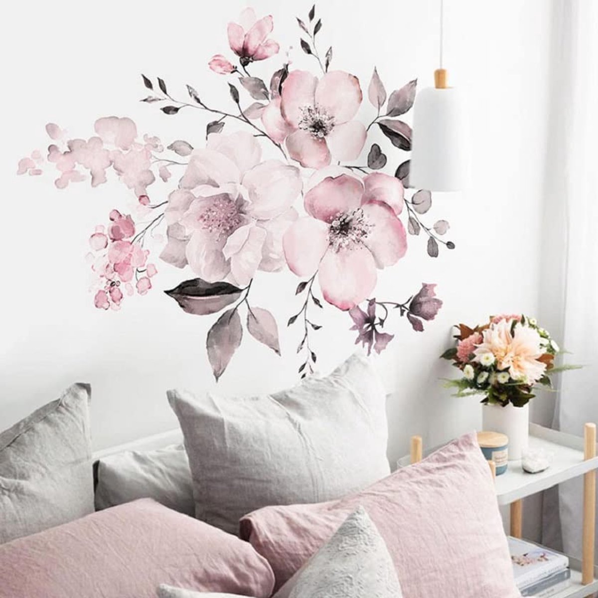 Ibenzoa Grote Geschilderde Pioenroos Muursticker – Roze Bloem Decoratie voor Woon- en Slaapkamer