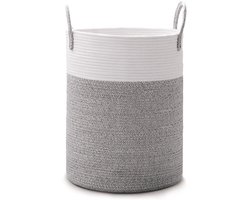 Ibenzoa® Gevlochten Wasmand van Katoen, 60 Liter, Draagbaar met Handvat en Opvouwbaar Design