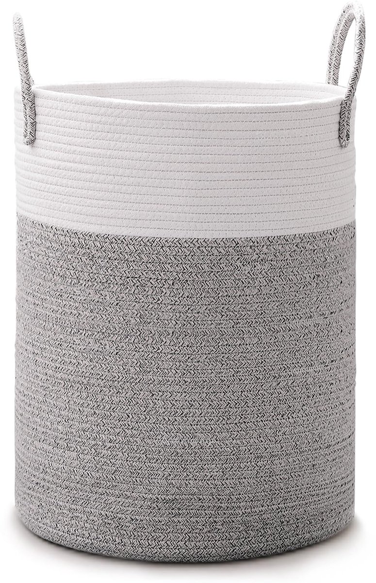 Ibenzoa® Gevlochten Wasmand van Katoen, 60 Liter, Draagbaar met Handvat en Opvouwbaar Design