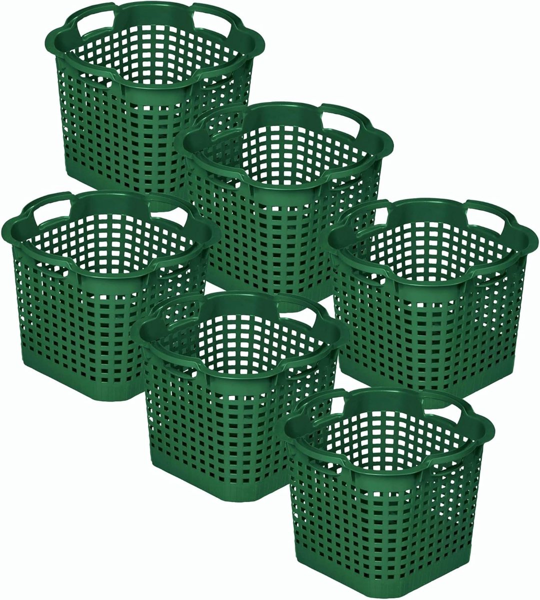 6X tuinmand groen 25 L oogstmand 40cm draaibare stapelmand bladmand kunststof mand multifunctionele mand opbergmand fruitmand aardappelmand