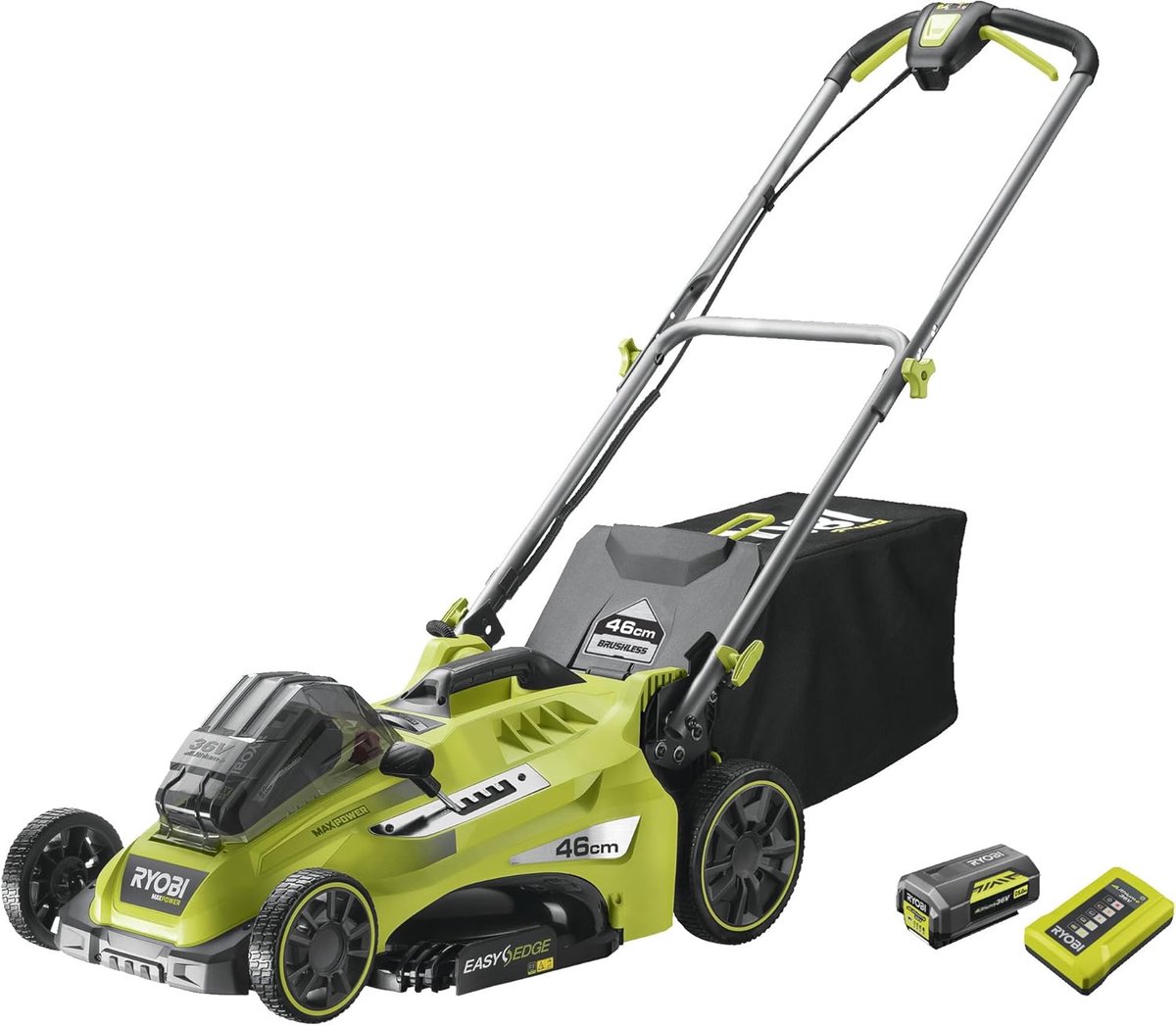 Ryobi max power draadloos duidde 36V power assist ™ borstelloos -ø gesneden 46 cm - verzameling en mulching - 1 5,0 ah batterij en 1 load