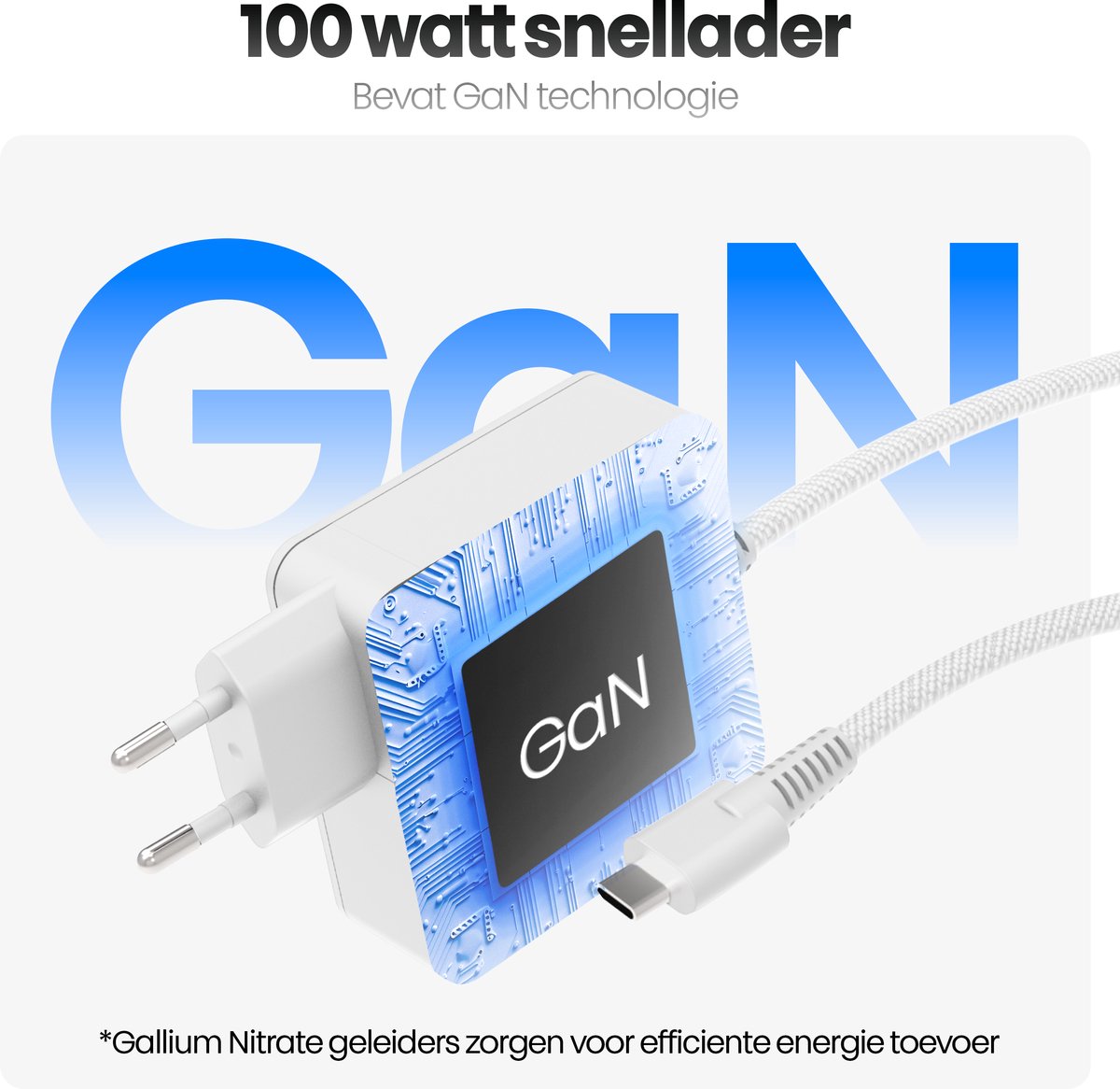 100W GaN USB-C Snellader met 1.8m Kabel – Compact, Snel Opladen voor MacBook, Laptop, Tablet, Telefoon - Afbeelding 2