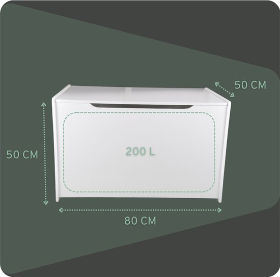 Bandits & Angels Houten Speelgoedkist Opbergkist XL Wit - Veilige Sluiting met Gasveer - Afmeting 80x50x50 cm - Witte Speelgoedkist voor Kinderkamer — afbeelding 5