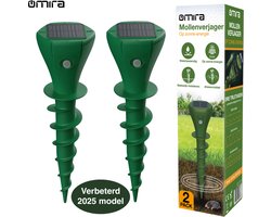 Omira Mollenverjager op Zonne Energie – 2 Stuks – IP65 Waterdicht – Mollenbestrijding – Vaderdag Cadeau - Diervriendelijke Methode - Ongedierte verjager – Mollen Verjager – Vervanger voor Mollengranulaat – Mollenverjager op Batterijen en Solar