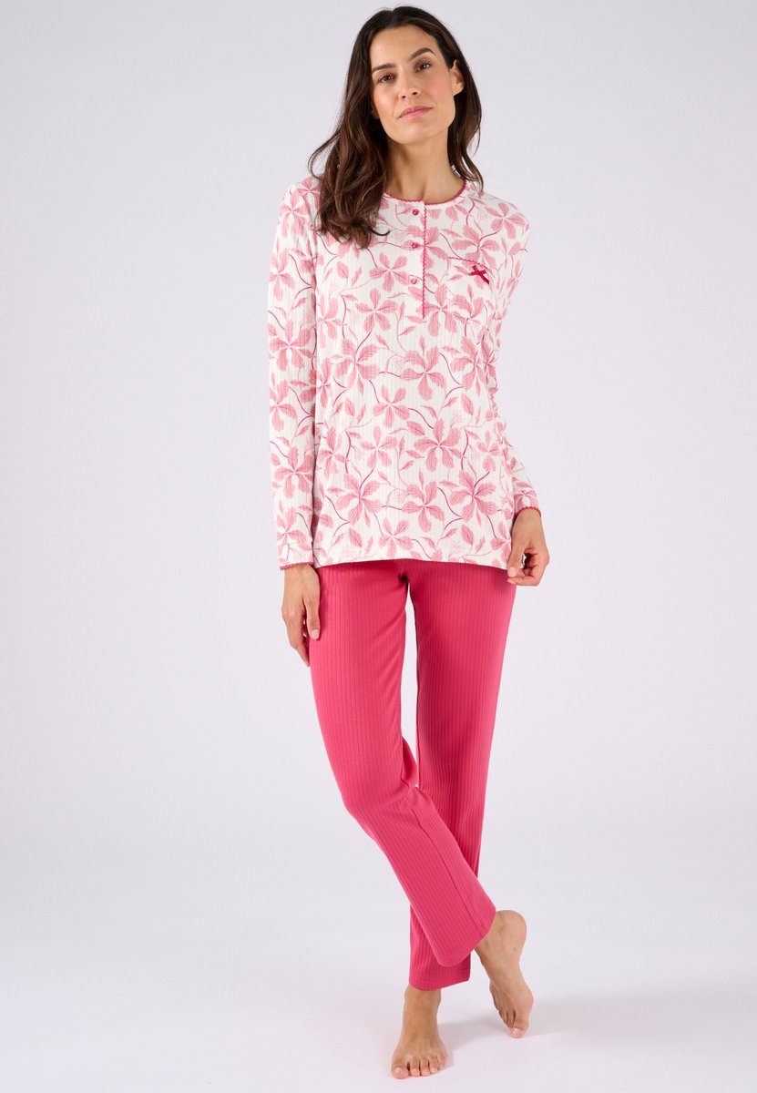 Damart - Ribgebreide pyjama, licht geborstelde binnenkant - Dames - Roze - 54-56 (XXL)