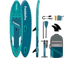 LifeGoods SUP Board Tandem - 2 Personen - 220 KG Draagkracht - 381 x 86 cm - Opblaasbaar - Compleet Sup pakket - Deep Aqua