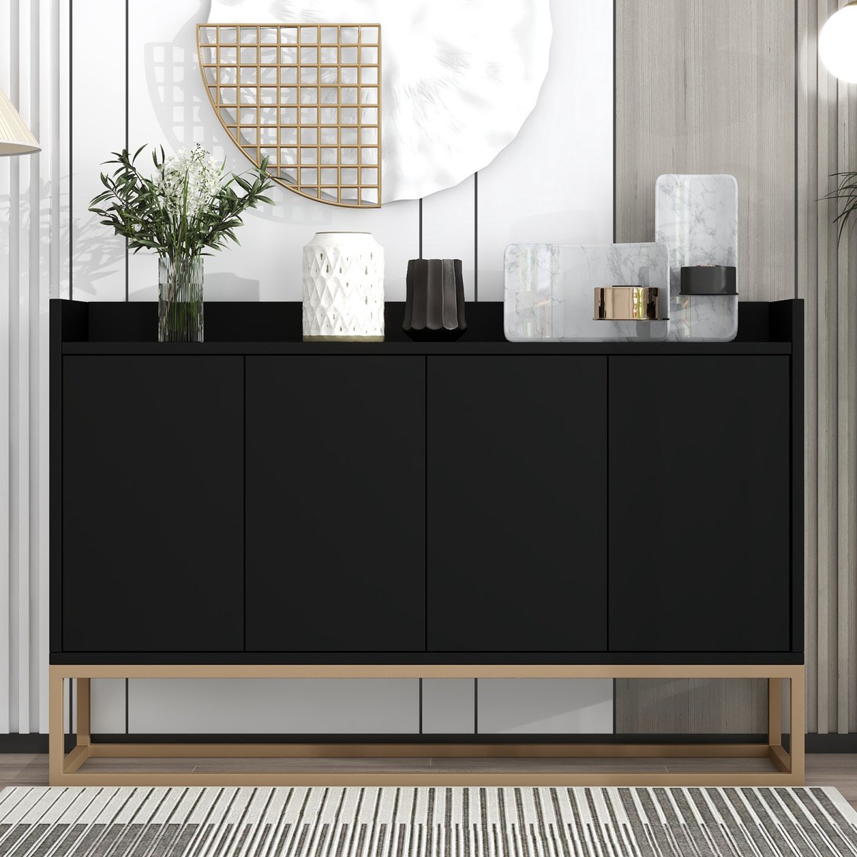 Woonkamer Buffet, Opbergkast met Deuren en Verstelbare Legplank, Moderne Keukenkast Dressoir voor Eetkamer Woonkamer Entree, 120 x 30 x 80 cm, Zwart
