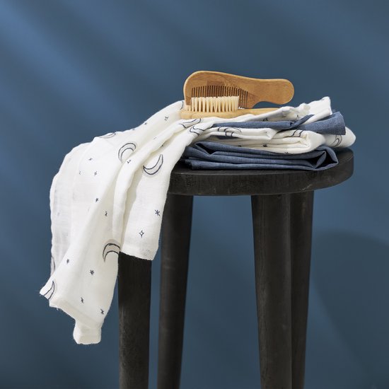 Meyco Baby Moon monddoekjes - 3-pack - hydrofiel - indigo - 30x30cm van Meyco — afbeelding 3