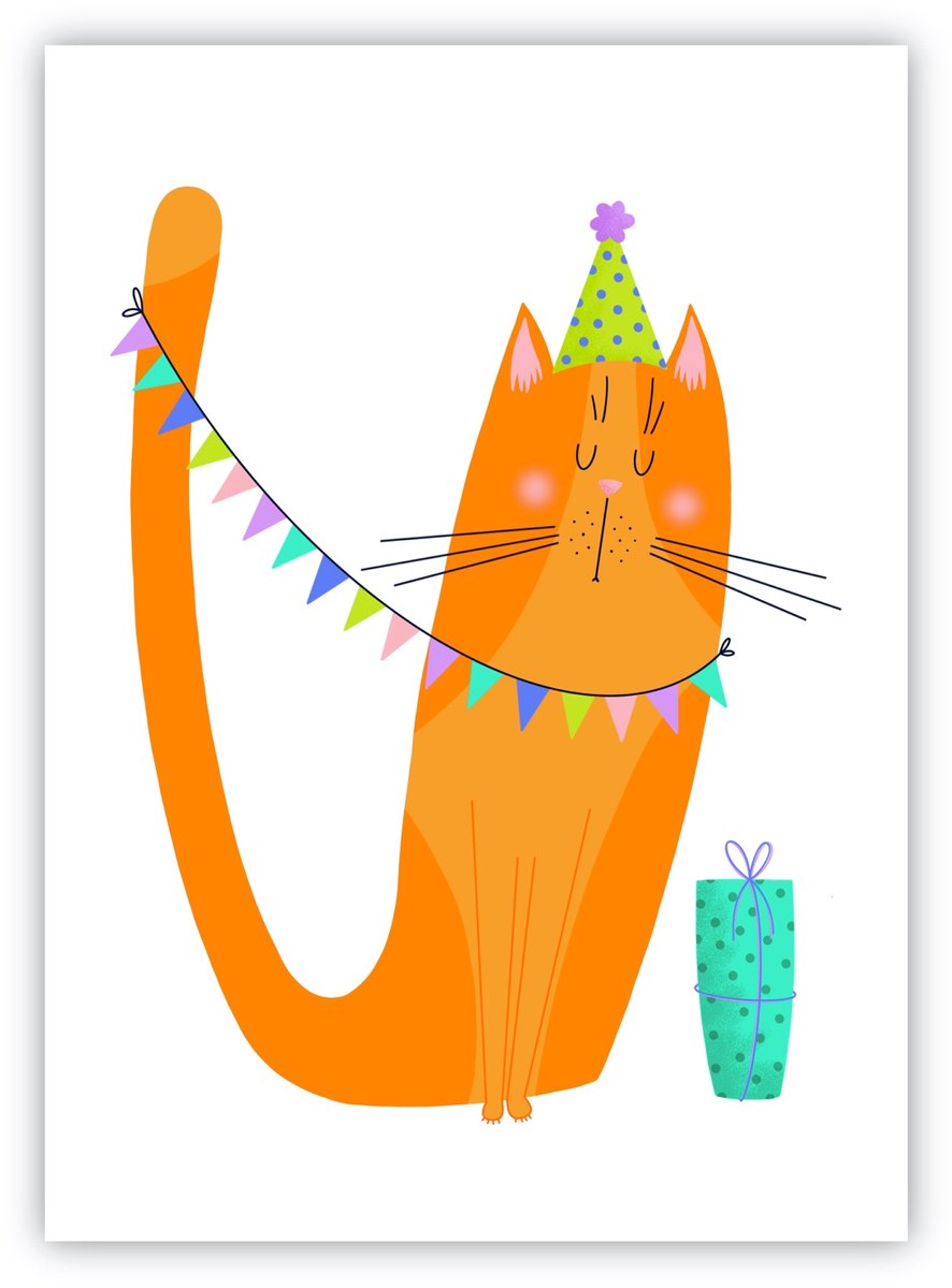 Verjaardags Kat | Birthday Cat | Jarige Poes | Verjaardagskaart | Slingers | Wenskaart | Felicitatie | Duurzaam | A6
