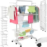 Tour de séchage tectake® Odelia - Étendoir à linge à 4 niveaux réglables en hauteur - Wasrek à roulettes - (L x l x H) 66 x 142 x 177 cm - Tour de séchage