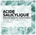 Tekst 'Acide Salicylique' op een achtergrond van ijskristallen.