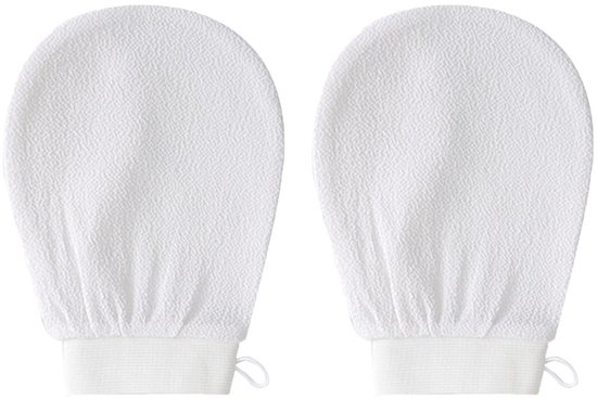 Exfoliërende handschoen, diep exfoliërende body scrub voor douche en bad | Lichaams Exfoliatie, verwijdert dode huidcellen | Huidverzorging voor een gladde, verfrissende huid - 2 stuks, wit