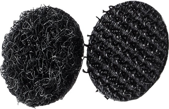 Zwarte ronde klittenband stipjes, 13mm. Eén stip met lusjes, één met haakjes.