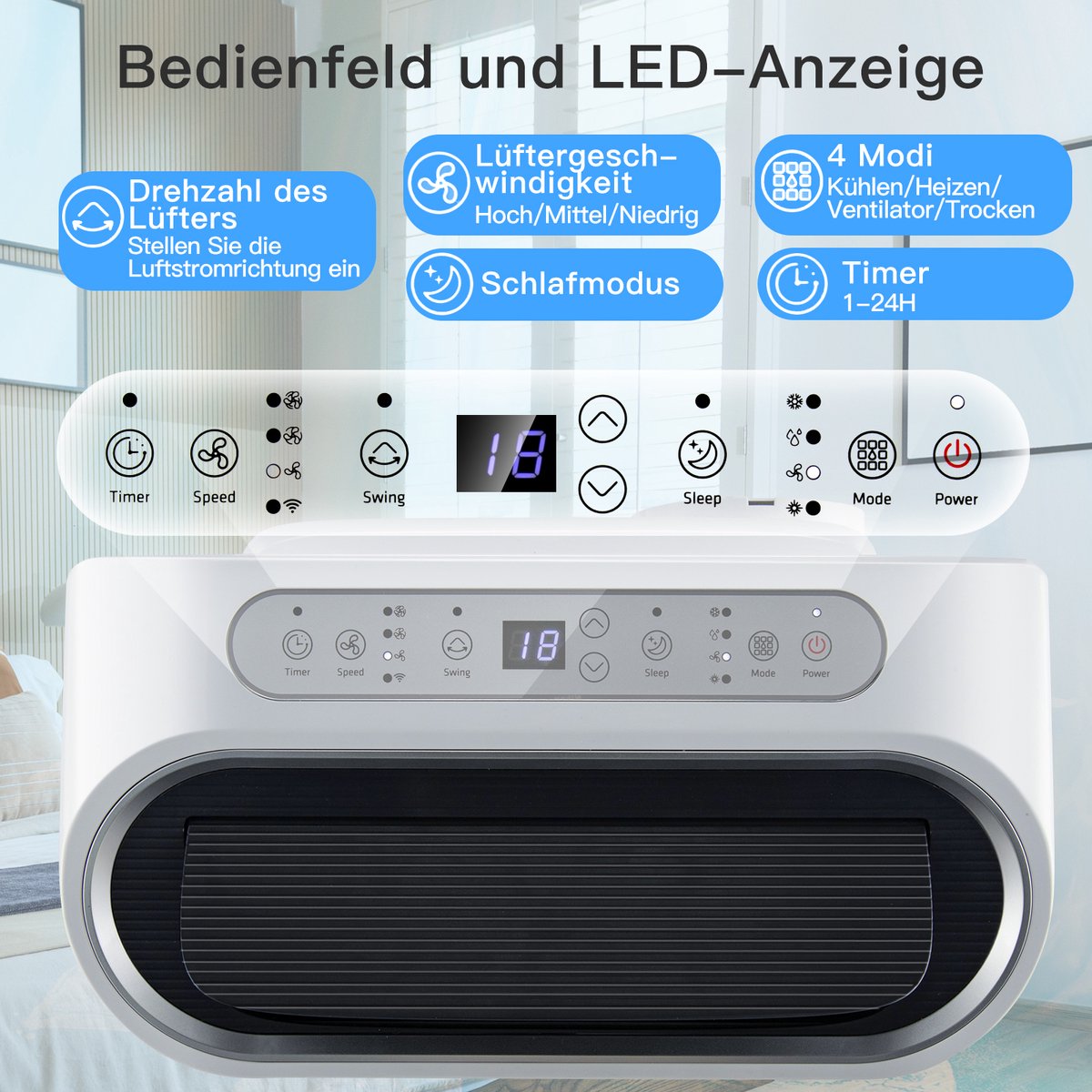 Draagbare airconditioning 16000 BTU 5-in-1 koelen verwarmen ontvochtigen ventilator wifi afstandsbediening - Afbeelding 4