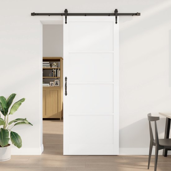 vidaXL - Schuifdeur - met - Hardware - Set - Wit - 93x232 - cm - Massief - Vurenhout