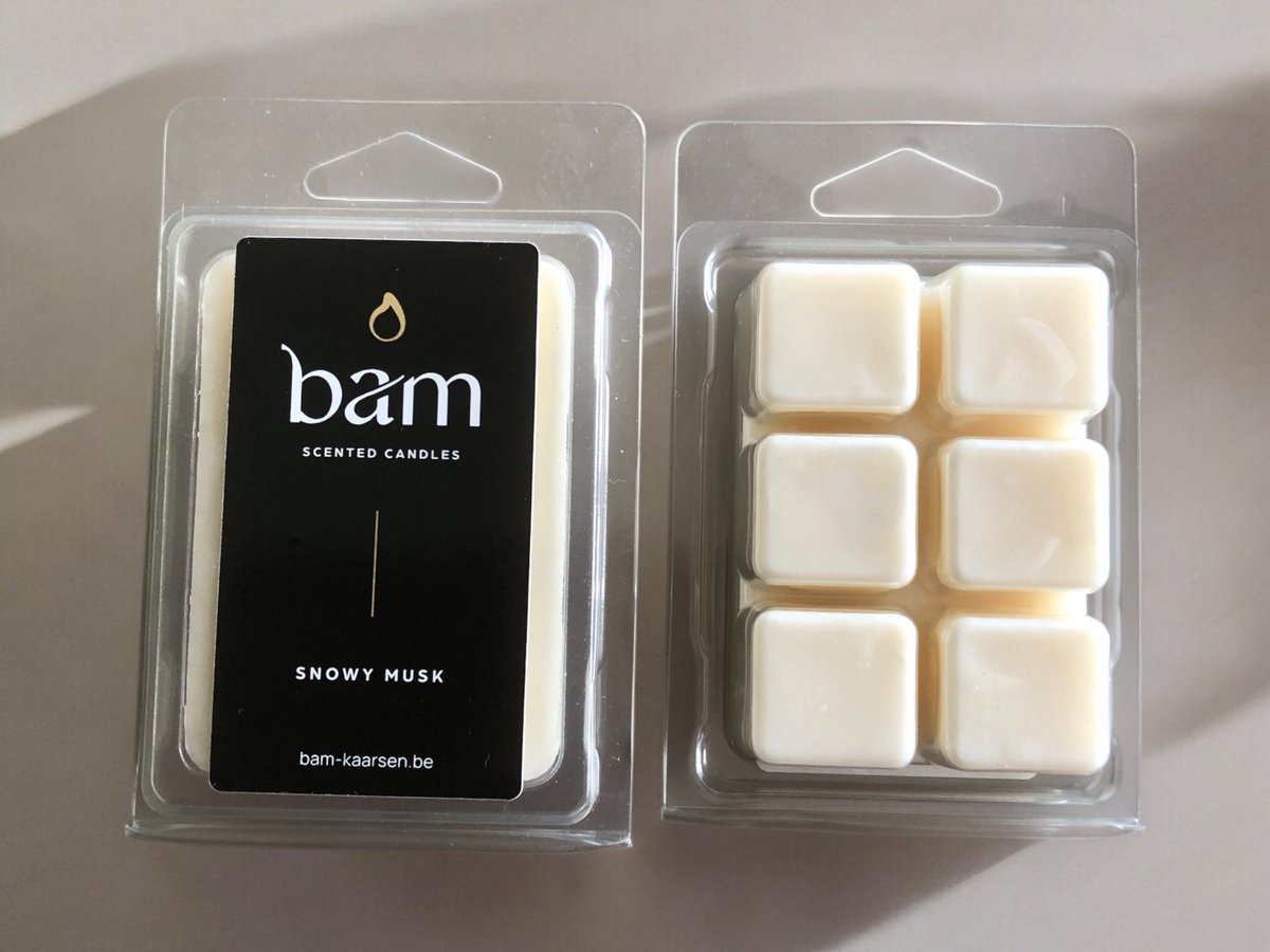 BAM Wax Melts Snowy Musk – Witte Musk Geurwax van Natuurlijke Zonnebloemwas – Vegan Wax Melts – Sterk Geurend – Voor Waxbrander – Handgemaakt in België